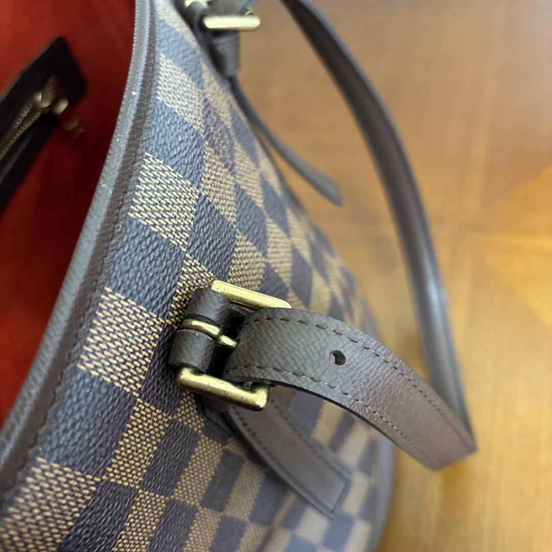 ルイヴィトン　マレ　ダミエ柄ブラウンレザーハンドバッグ