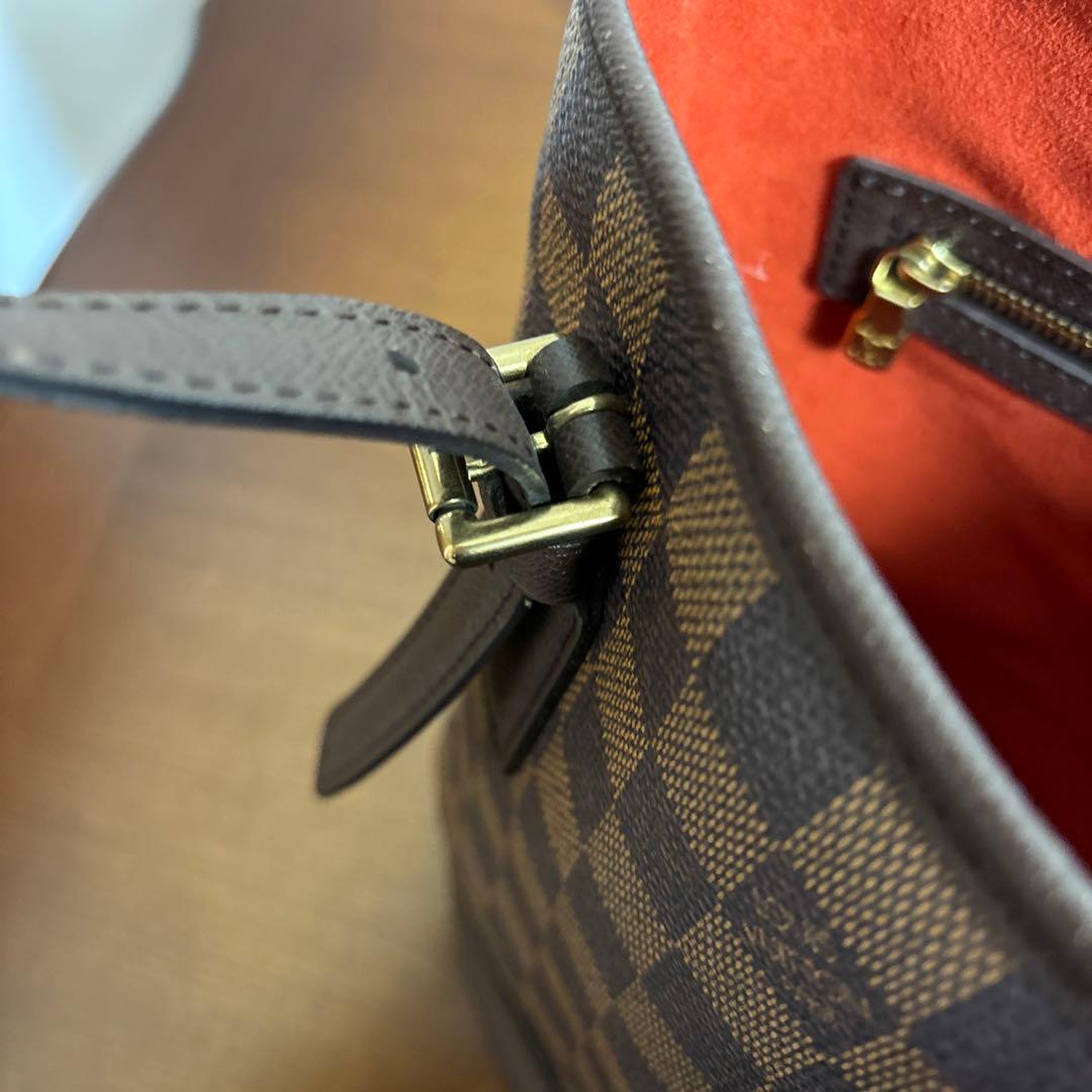 ルイヴィトン　マレ　ダミエ柄ブラウンレザーハンドバッグ