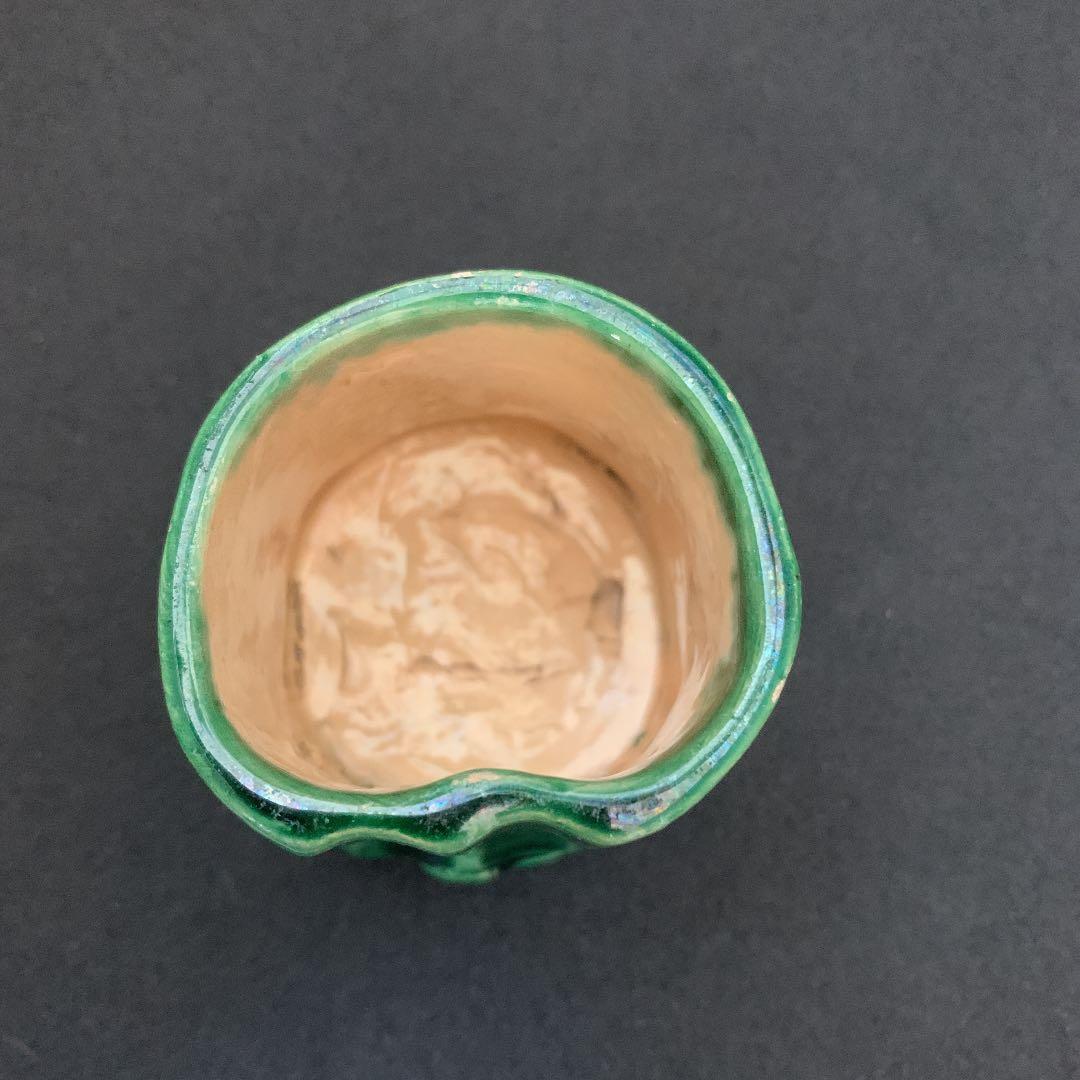 湊焼　青交趾　竹節　蓋置　茶道具