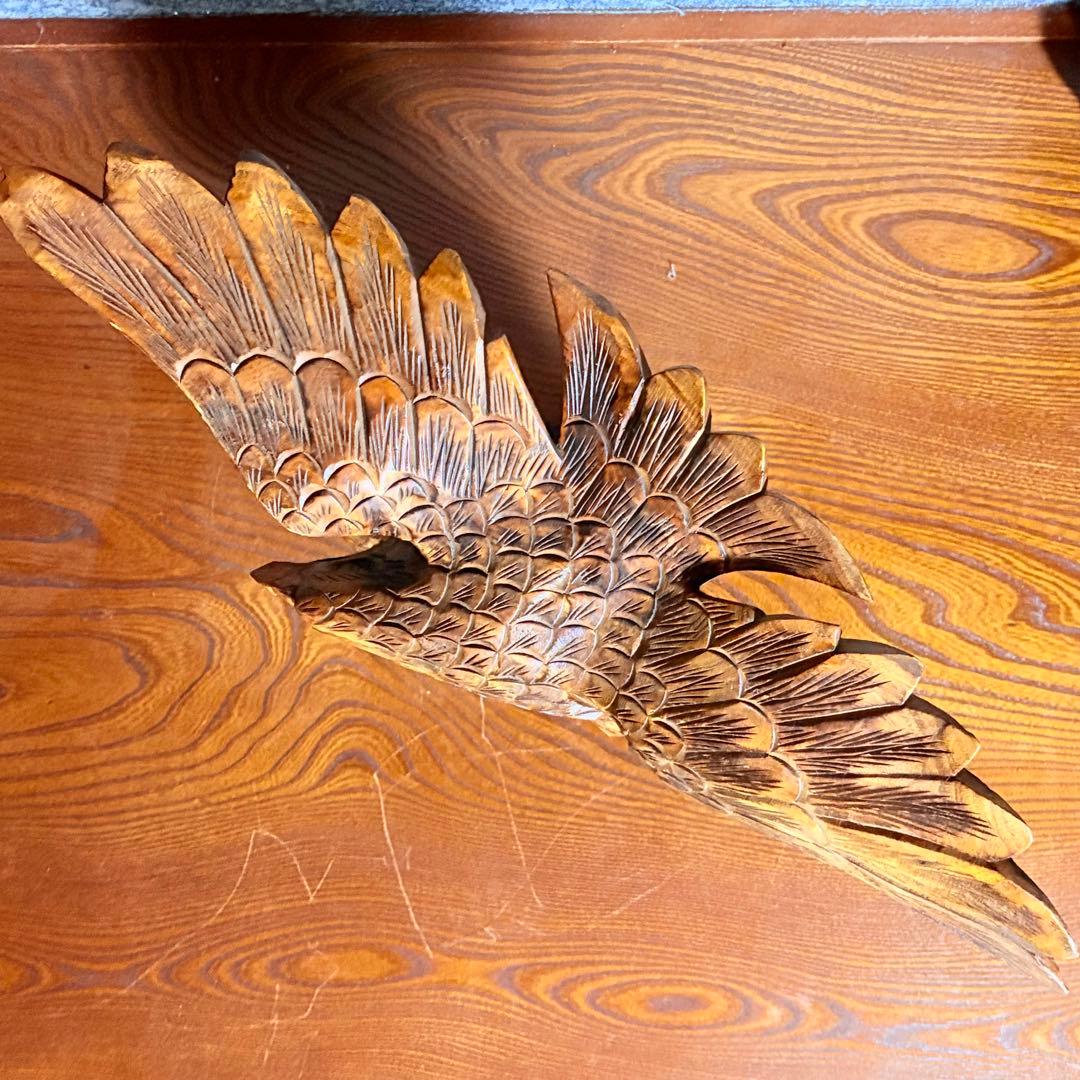 【タカ木彫り／鷹の置き物】縁起もの 木製 置物 レトロ インテリア