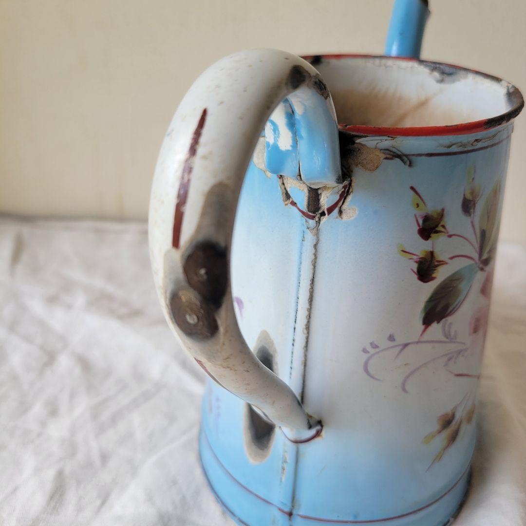 フランス　アンティーク　コーヒーポット　ホーロー　ブルー