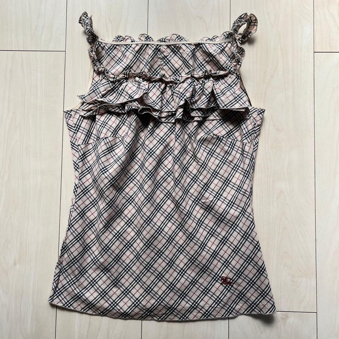 Y2K バーバリーブルーレーベル ノバチェック フリル キャミソール ベージュ