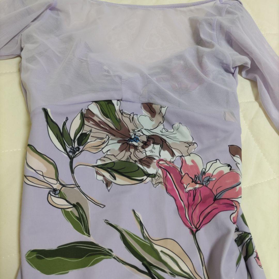 stina 花柄 長袖レオタード ラベンダー