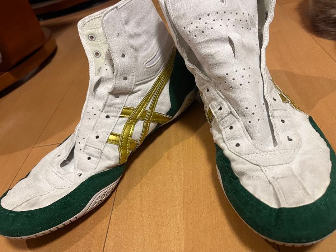 ASICS ボクシングシューズ ハイカット ホワイト/グリーン/ゴールド