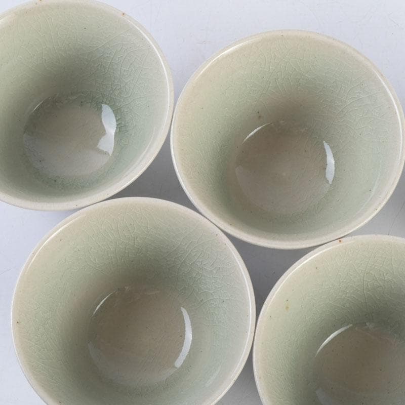 茶道具　御深井焼　南山窯　田沼春ニ作　染付　汲出茶碗　五客　共箱　V　9298