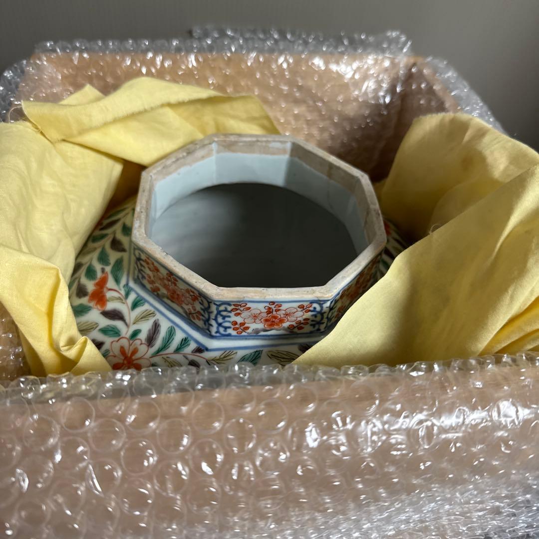 江戸中期、寛政。古伊万里、色絵、面取り大壺、慈照庵、永竹、極。　共箱桐、四方箋。