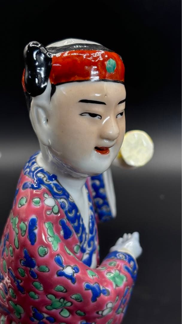 中国美術 古玩 色絵陶人形 陶器人形 高さ約25cm 置物 オブジェ 古董品