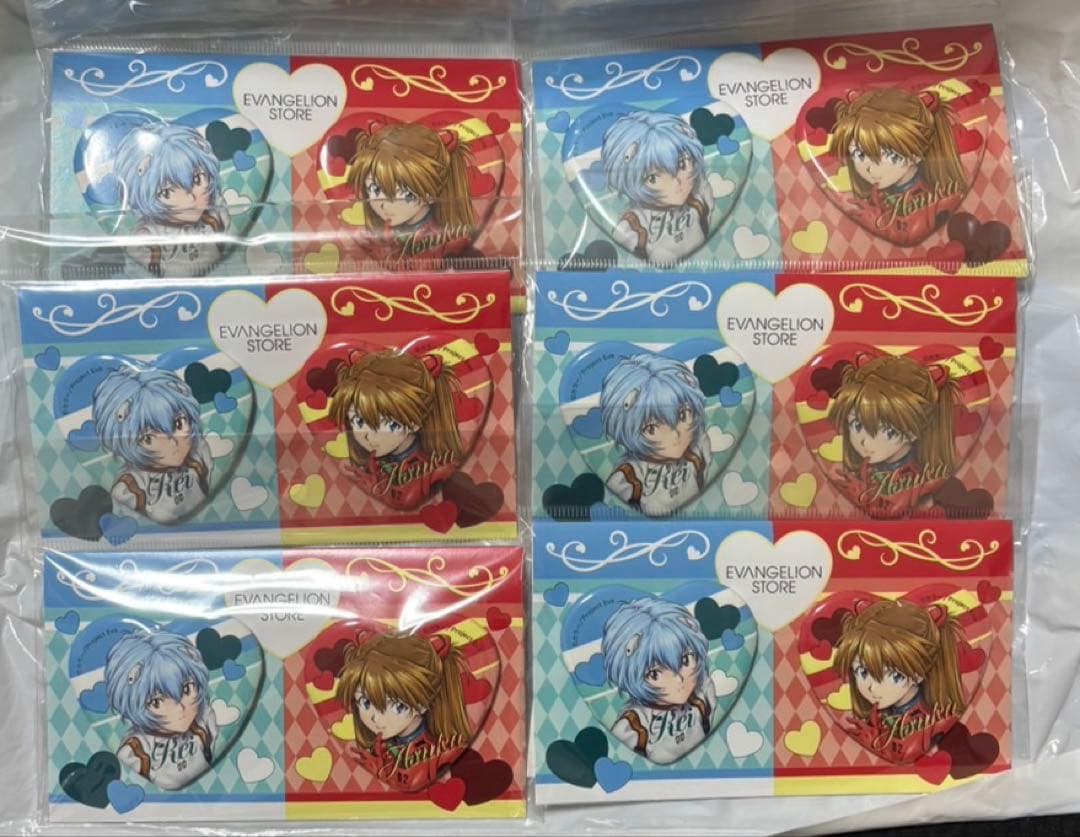 エヴァ　ハート型缶バッジ　アスカ　レイ 6セット