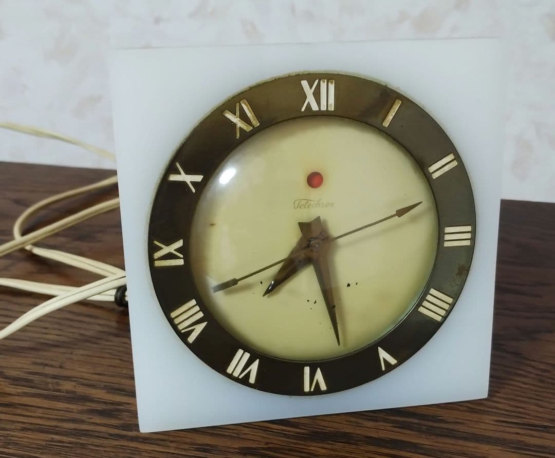 ヴィンテージ テレクロン電気時計 ホワイトオニキス大理石 アール・デコ様式
