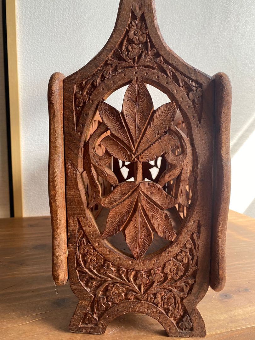 インド　アンティーク　木彫り　マガジンラック　天然木