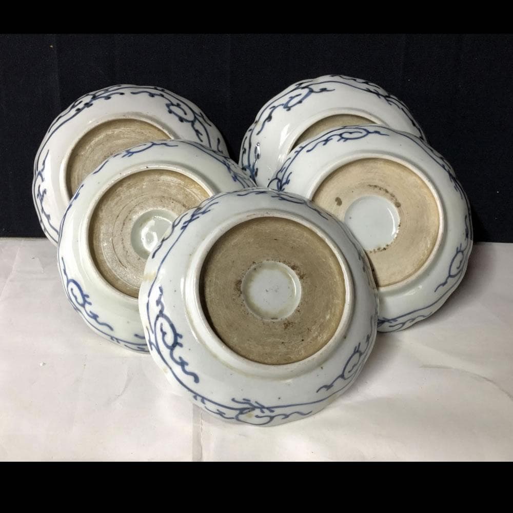 e1493 古伊万里 色絵 小皿 5枚 鶴 銘々皿 径13cm