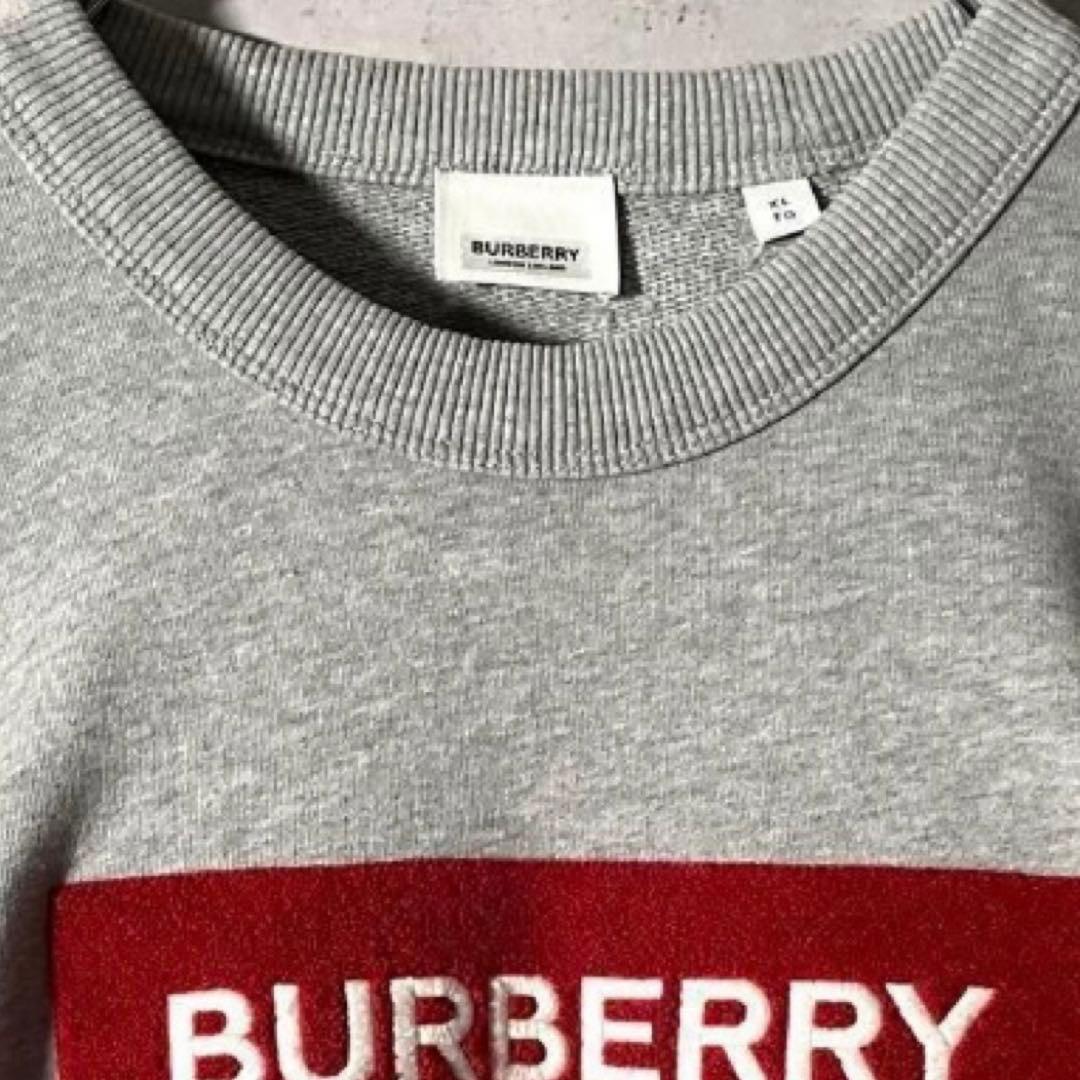 【入手困難】Burberryバーバリー☆ グレーパイルBOXロゴトレーナーXL