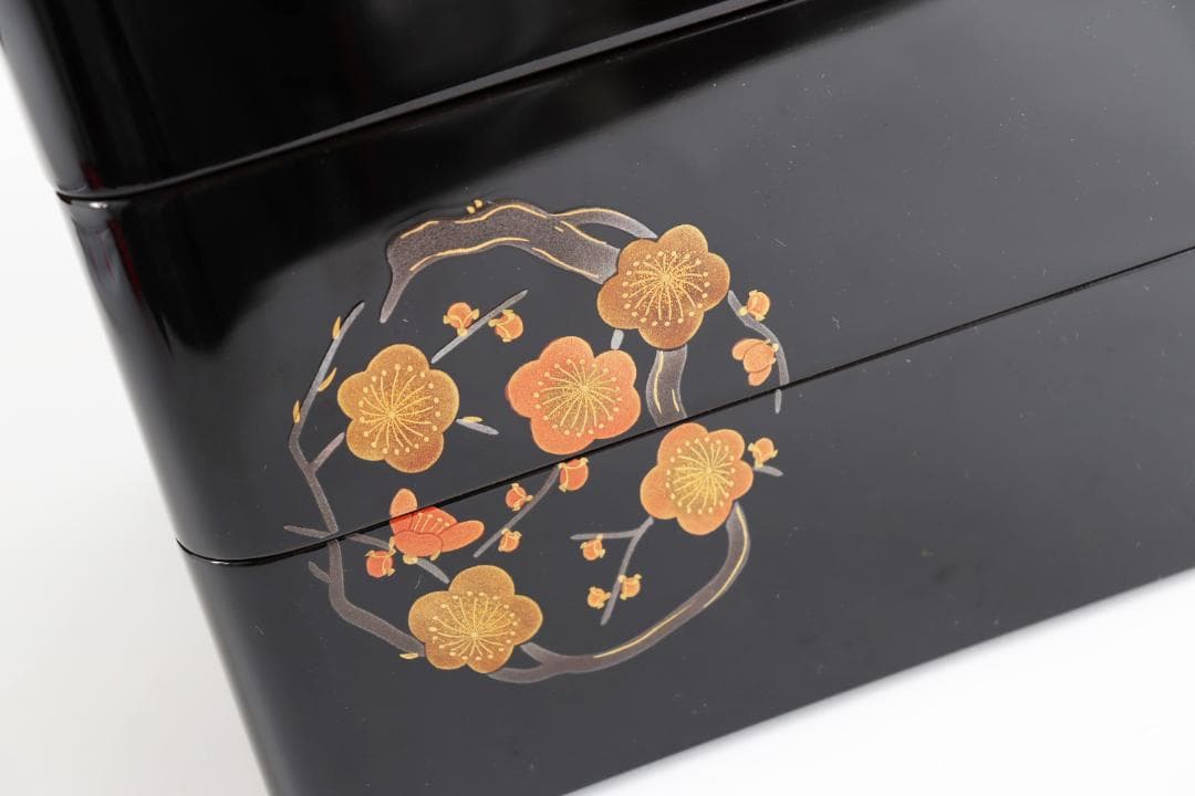 輪島塗 三段重 重箱 花紋 金彩 共箱
