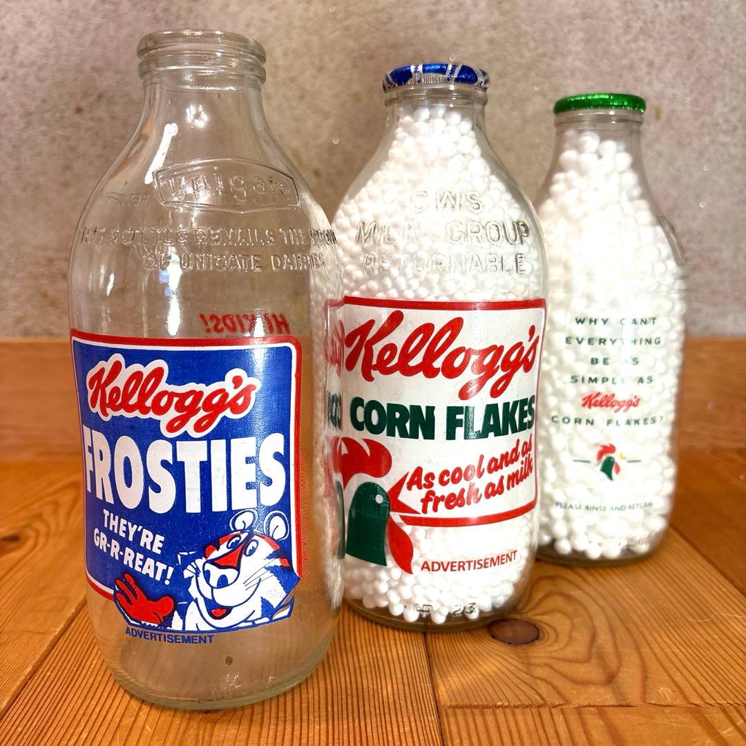 80年代　ケロッグ　牛乳瓶　トニータイガー　ガラスボトル　セット　￼アメトイ