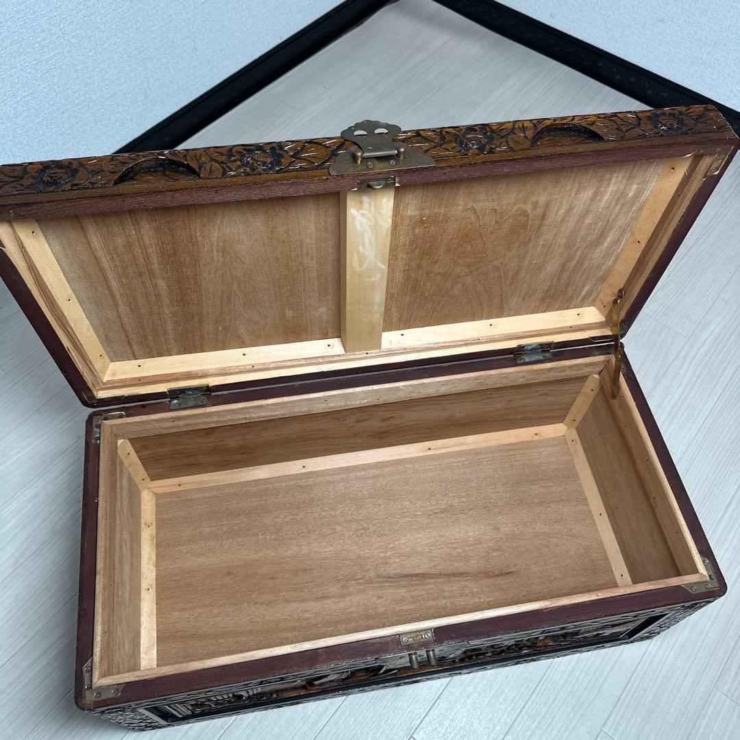 細密彫刻 豪華 木彫トランク アジアン家具 木箱 収納 箪笥 帆船彫刻 ※r2※