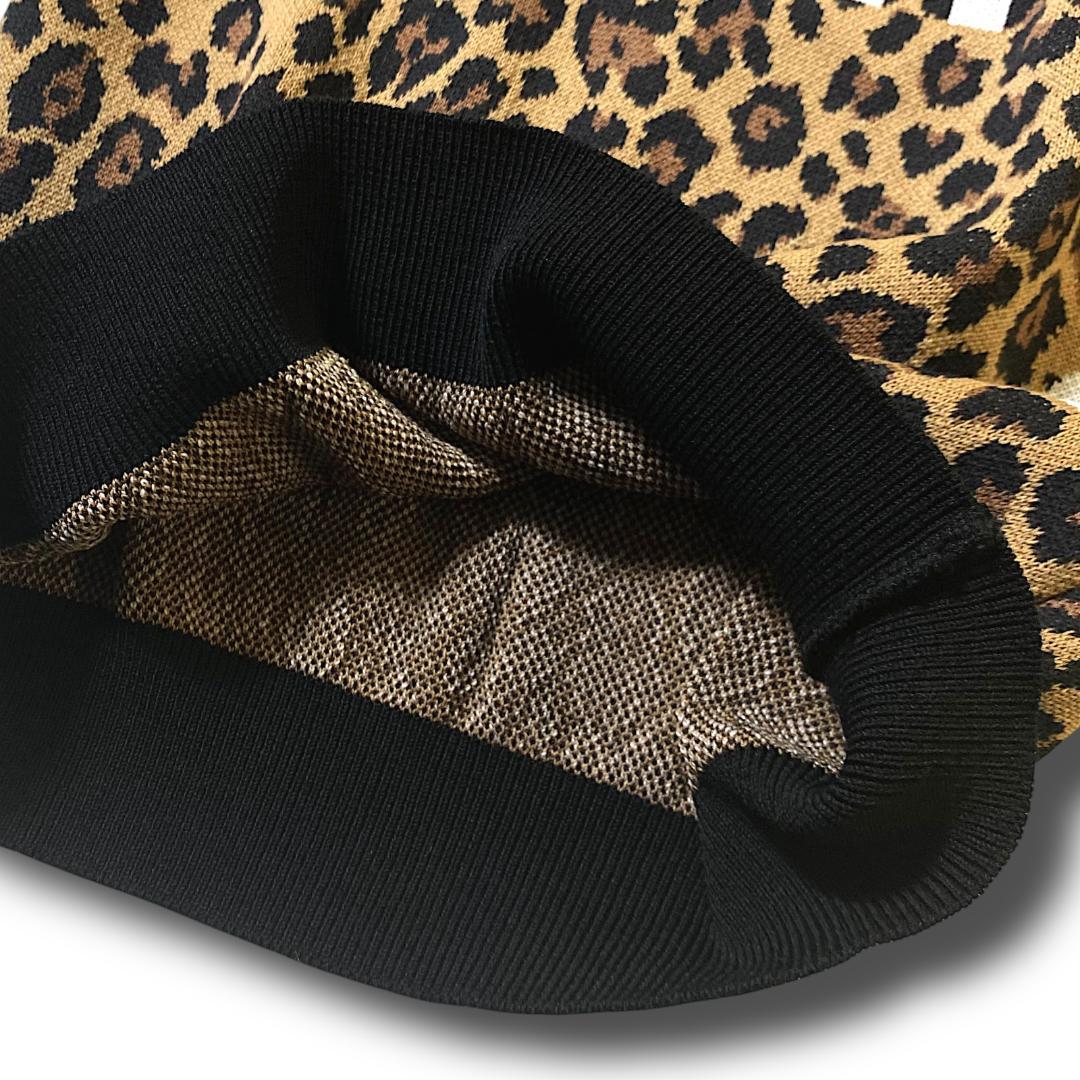 0 新品 パーリーゲイツ ビッグロゴ レオパード ウール混 ニット 日本製