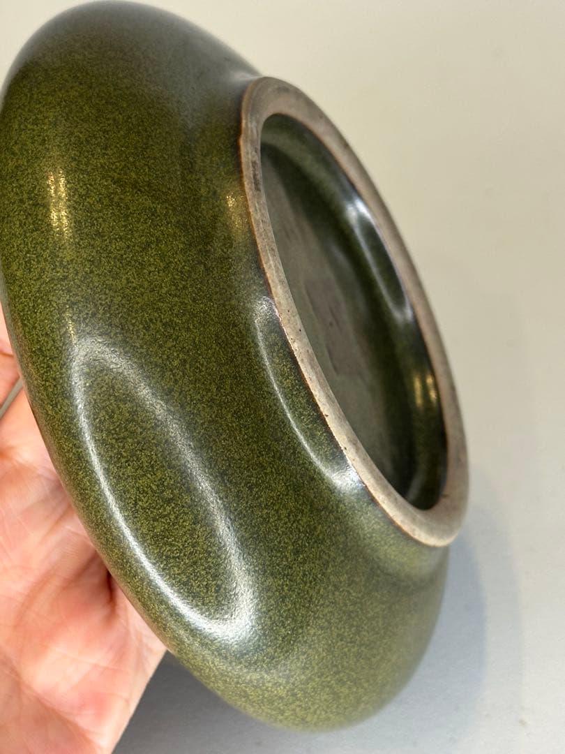 中国 清代光緒期 茶葉末釉 筆洗 オリーブ釉 文房 古美術 骨董品