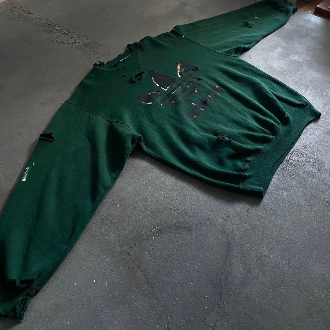 90's adidas”両面プリント”銀タグ“ペンキ“常田“boro sweat