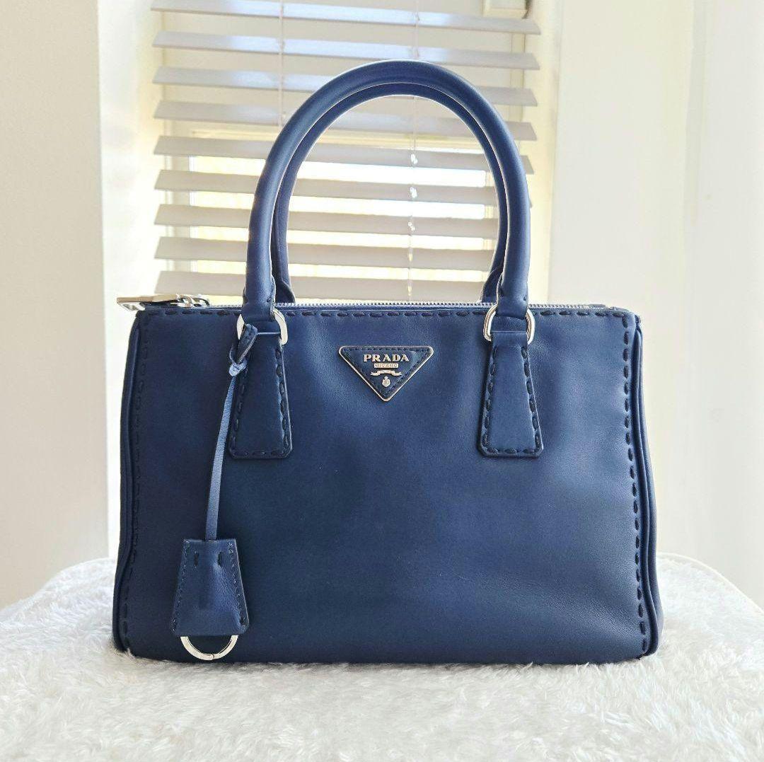 ⭐PRADA⭐ プラダ ガレリア ハンドバッグ ネイビー レザー クロシェット