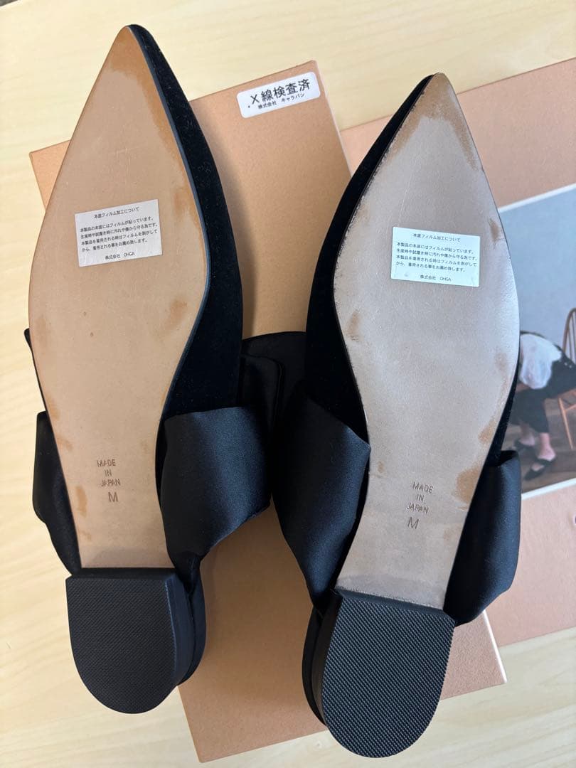 OHGA ブラック リボン ミュール