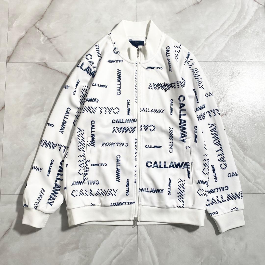 A18664 美品 キャロウェイ 総ロゴジップアップジャケット 白M メンズ