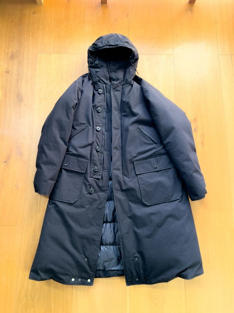 R13 ロングダウンコート　黒　リバーシブル　極暖