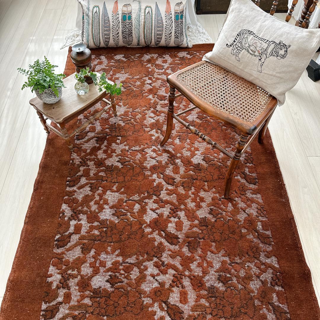 トルコ製ヴィンテージラグ815 レア 高級 ブラウン オーバーダイ