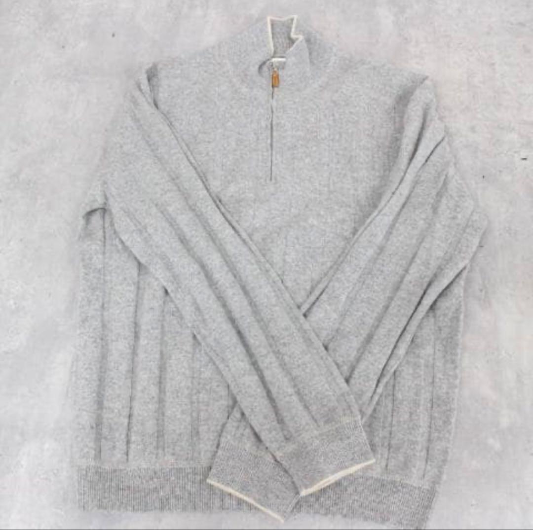 ◇BRUNELLO CUCINELLI グレー 薄手ハーフジップニット カシミヤ