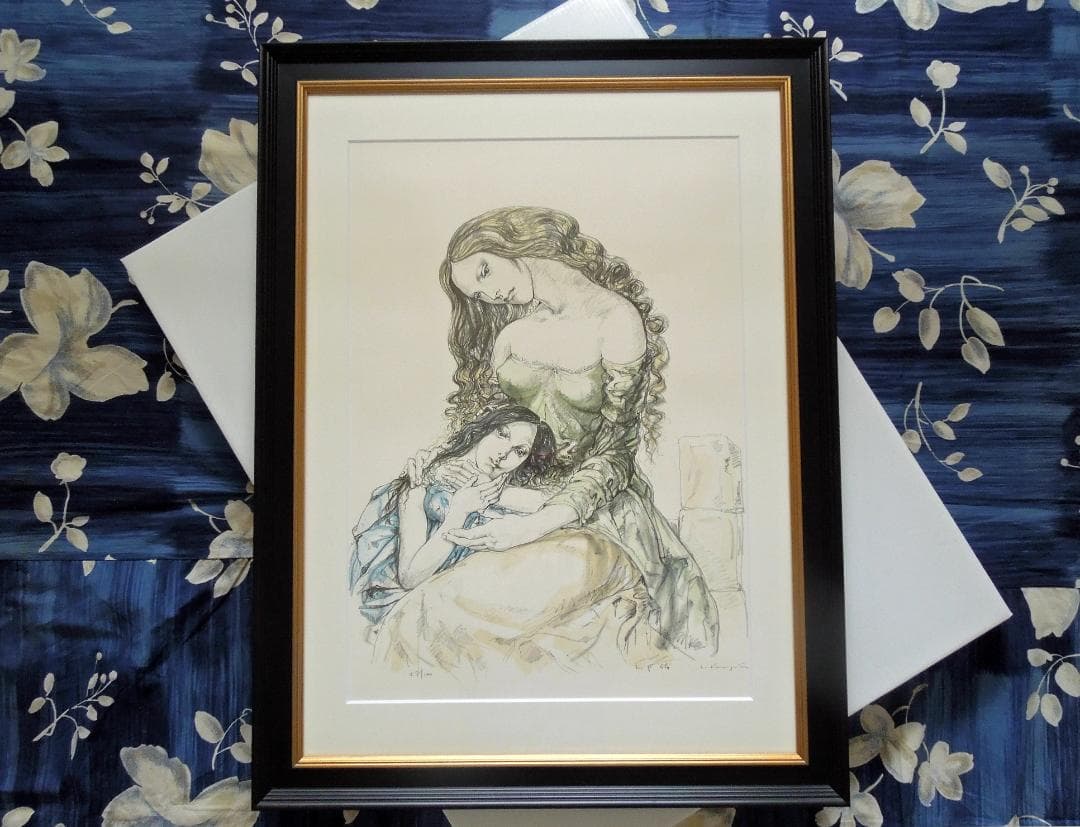 真作　130万円　君代コレクション　藤田嗣治　母と娘　直筆サイン　ブイッソン証明