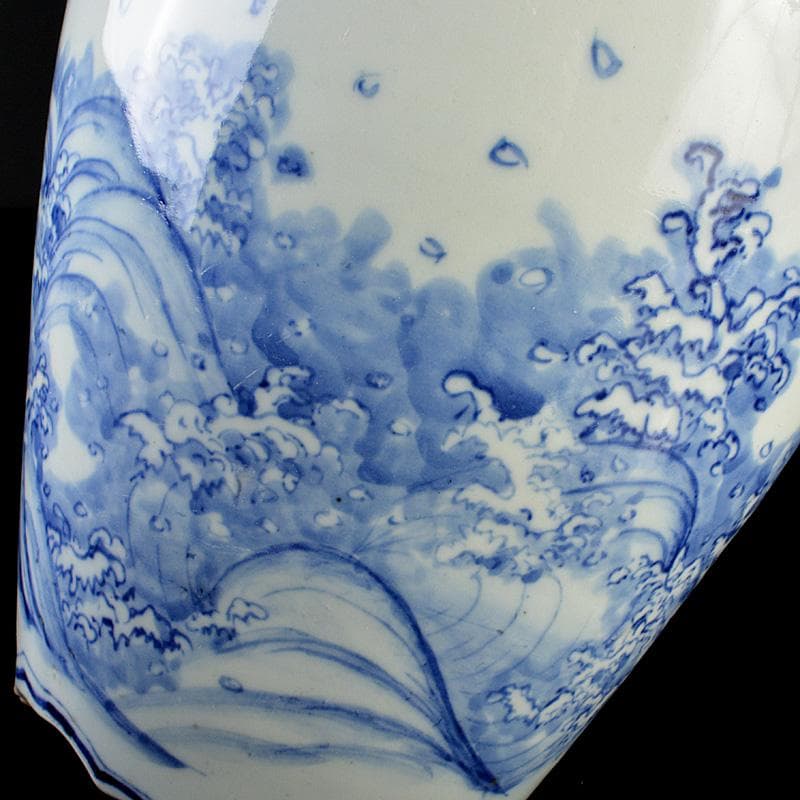 瀬戸焼　古瀬戸染付　巌手製　荒波文　花瓶　M　R7275F