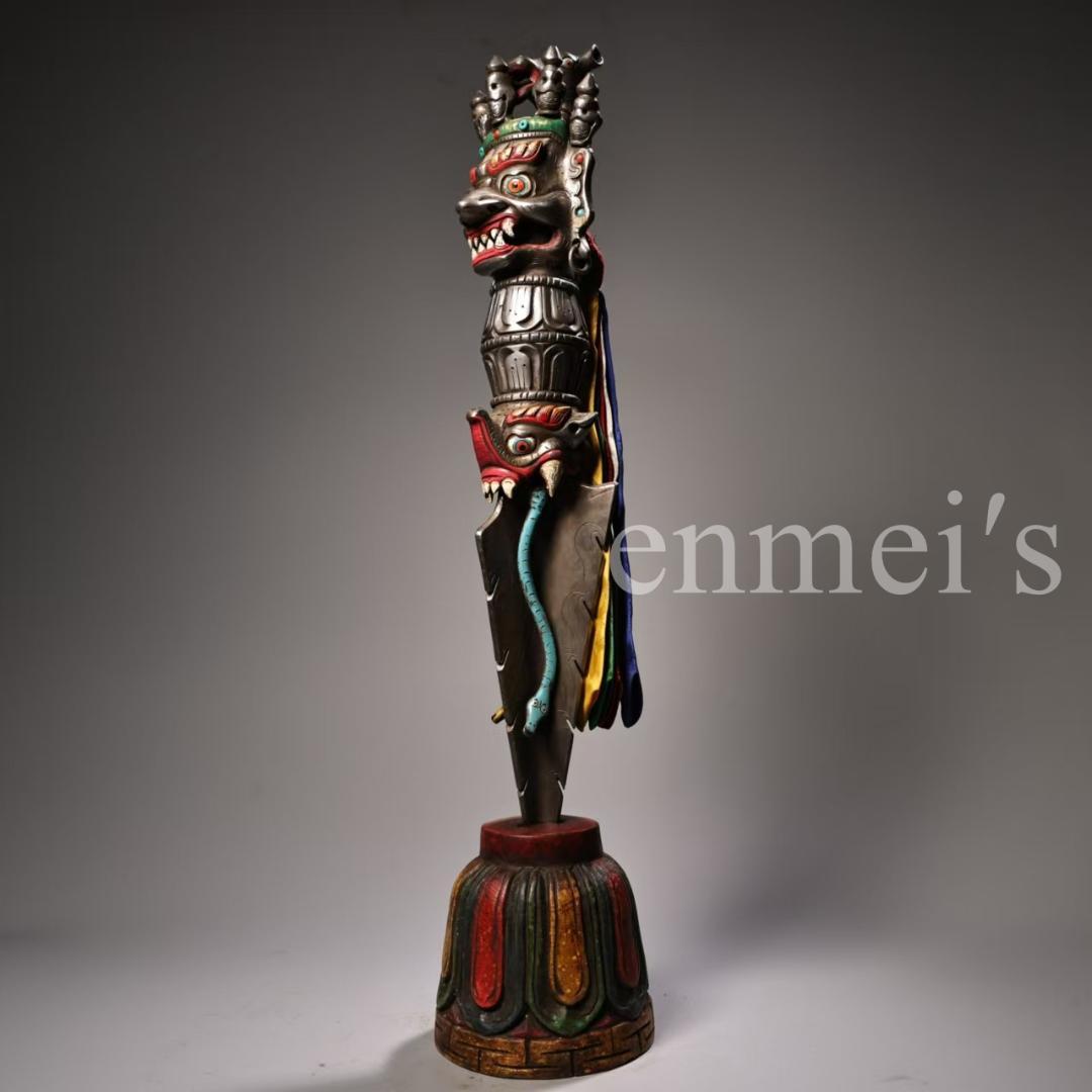 中国古美術・蔵伝工芸・寒鉄彩絵金剛降魔杵・手工錾刻・文房置物・鎮宅辟邪・風水法具