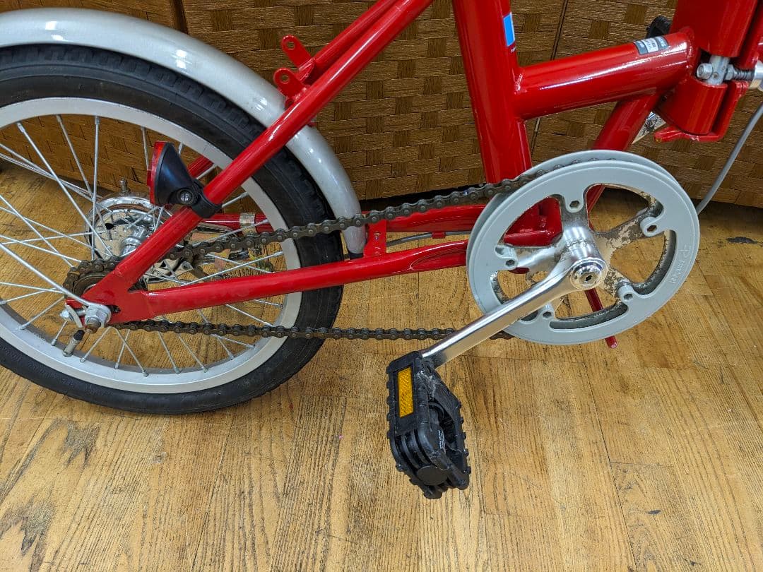 U007 美品　折り畳み自転車　20インチ　カゴ付き　レッド