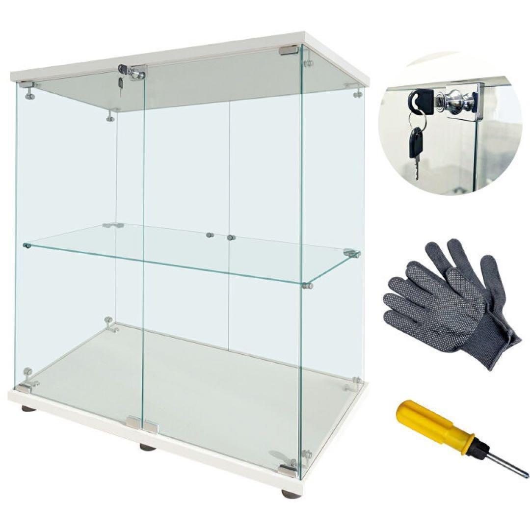 ガラスケース 2段両扉タイプ(鍵付き) ケース フィギュア 棚 ホワイト