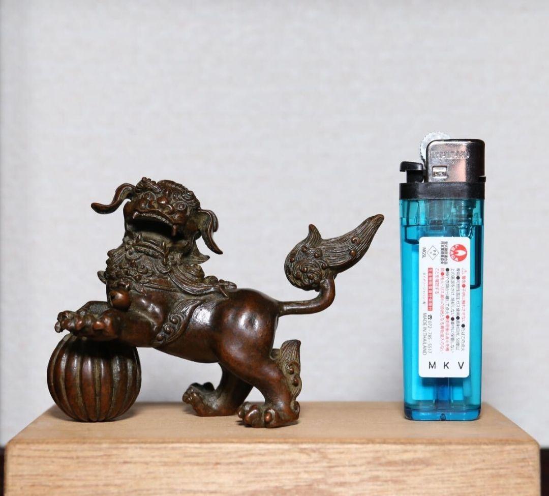 日本美術　龍文堂　安之介　古銅製　獅子香炉　木箱付き　時代物　古物　文房具
