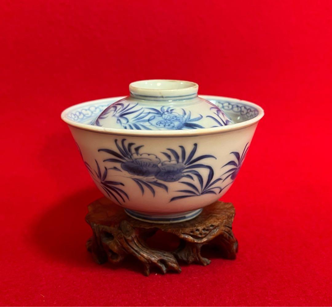 中国美術 古玩 柘榴文 染付 蓋碗 成化年製 蓋付茶碗　コレクション