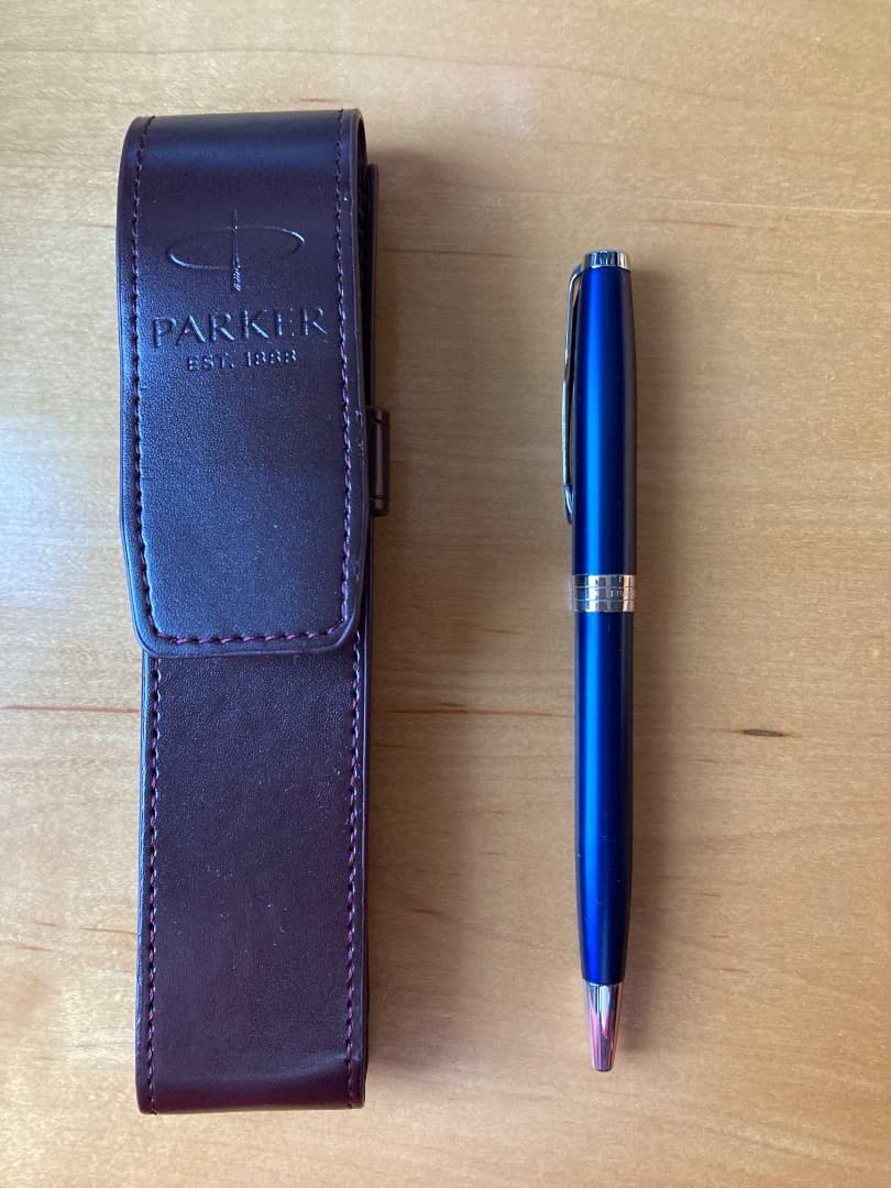 PARKER ボールペン 青 レザーケース付き