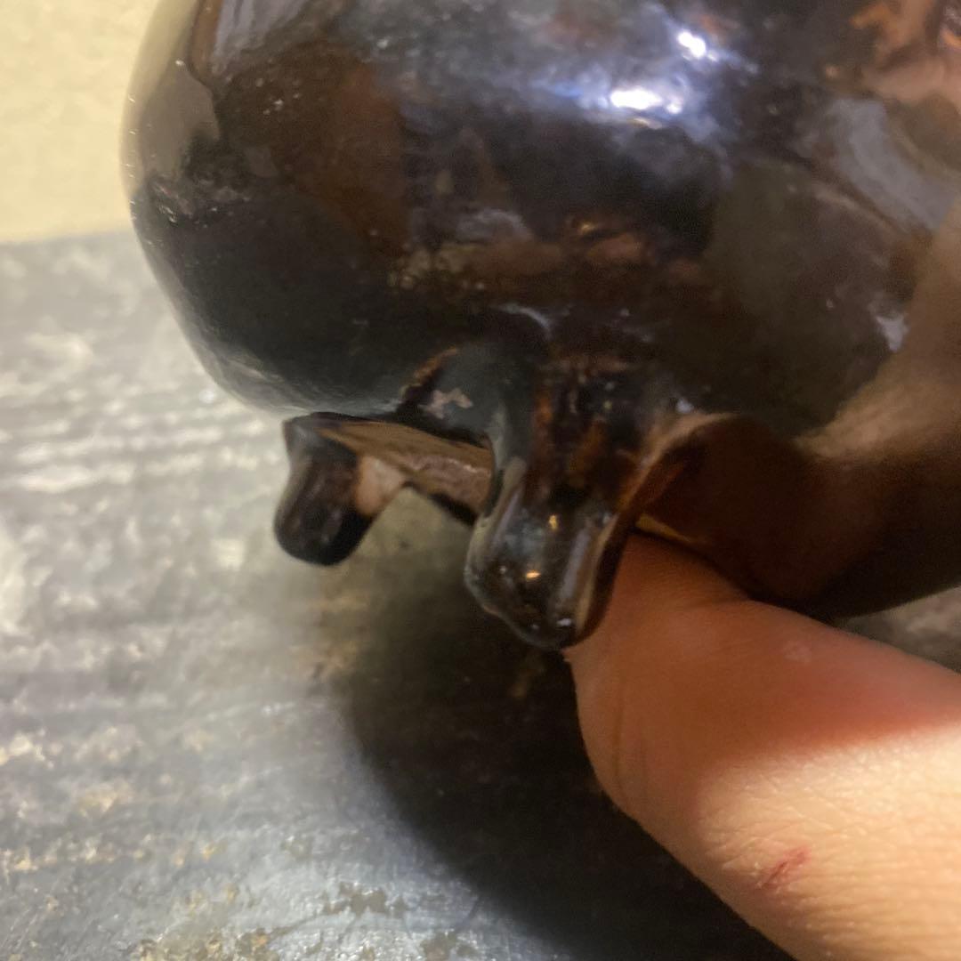 中国古玩　三つ足黒釉香炉7cm11cm