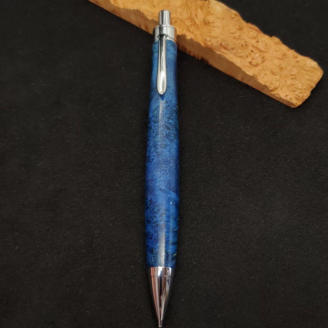 24Bハンドメイド木軸シャーペンスタビライズドウッド青