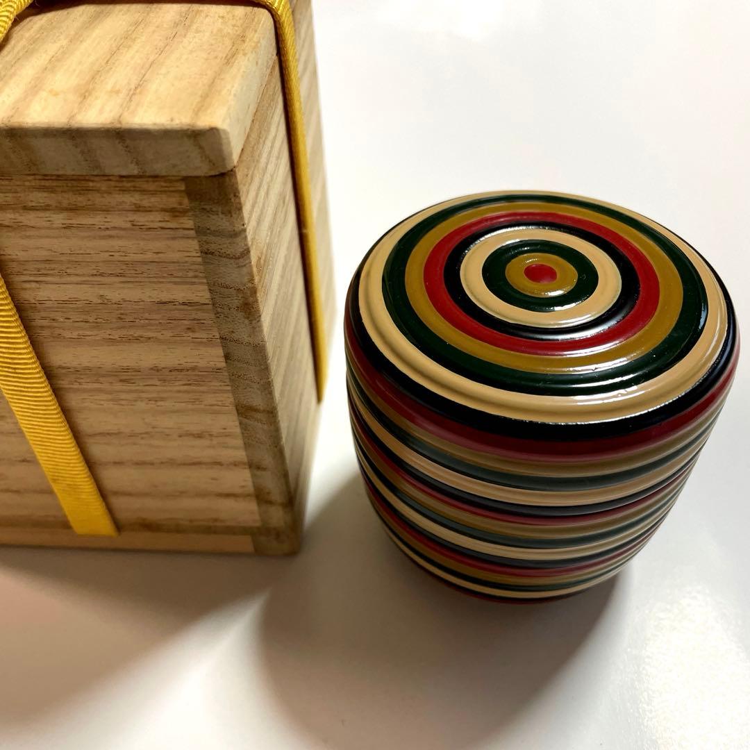 未使用品　棗　なつめ　茶道具　木箱入り　工芸品 独楽模様