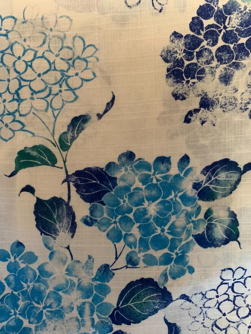 画像の 黄色 半幅帯付き◆高級変わり織◆涼し蒼青紫陽花(あじさい)の薄墨浴衣◆