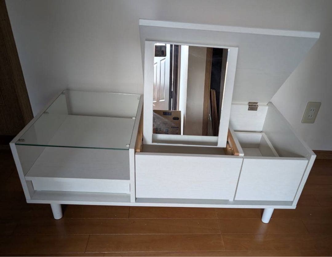 ■送料込■LOWYA ドレッサー ローテーブル ホワイト 鏡 化粧台 センター