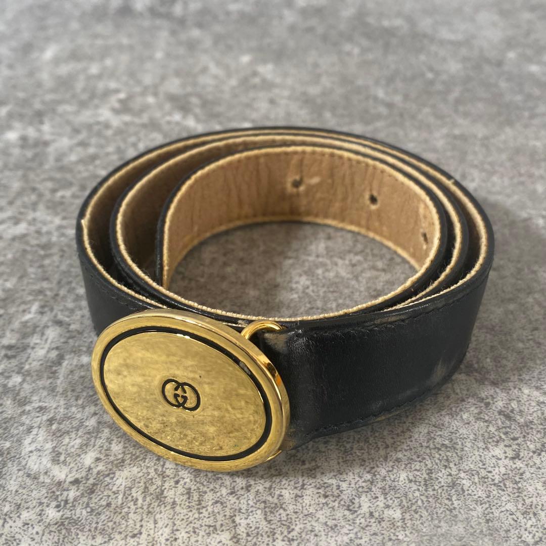 GUCCI グッチ　ベルト　インターロッキング　ロゴ金具　レザー　ブラック