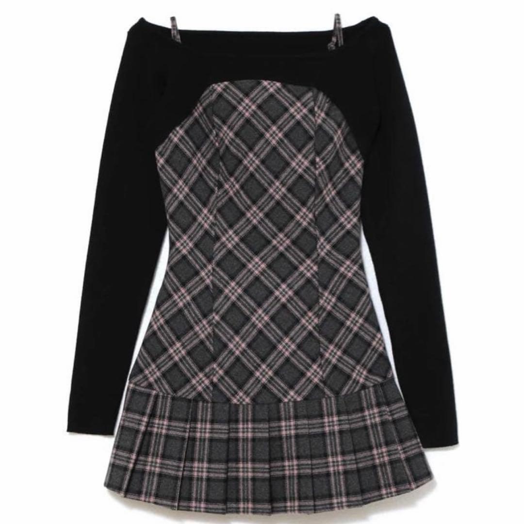 ワンピース Andmary Selena check mini dress gray