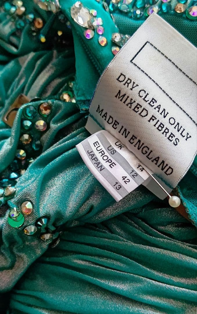 社交ダンスドレス！英国CHRISANNE 製オーストリッチ ターコイズグリーン！