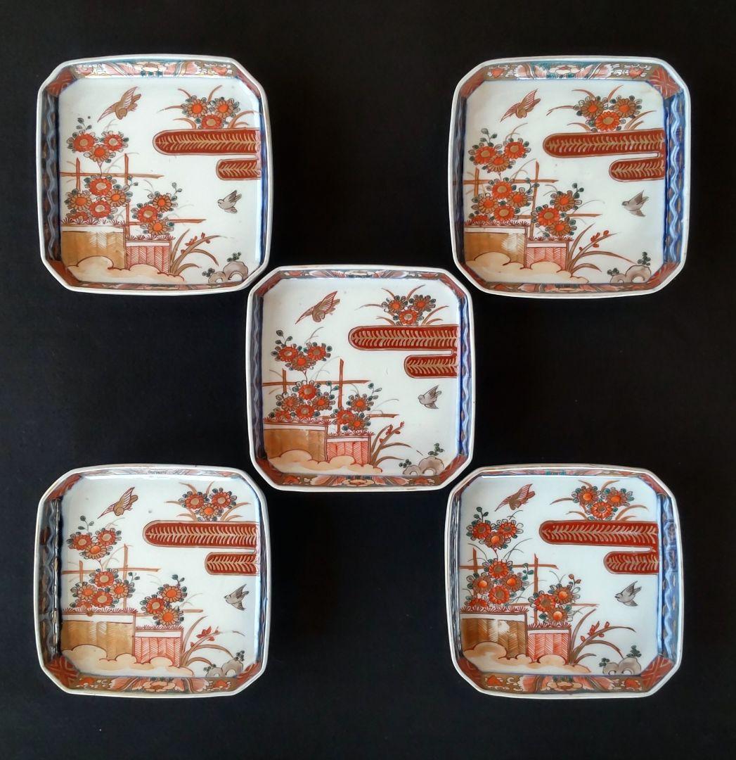 色絵　隅入角皿　5枚