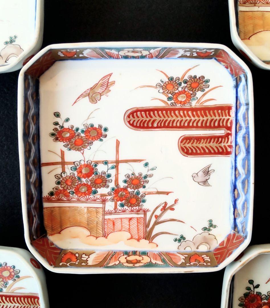 色絵　隅入角皿　5枚