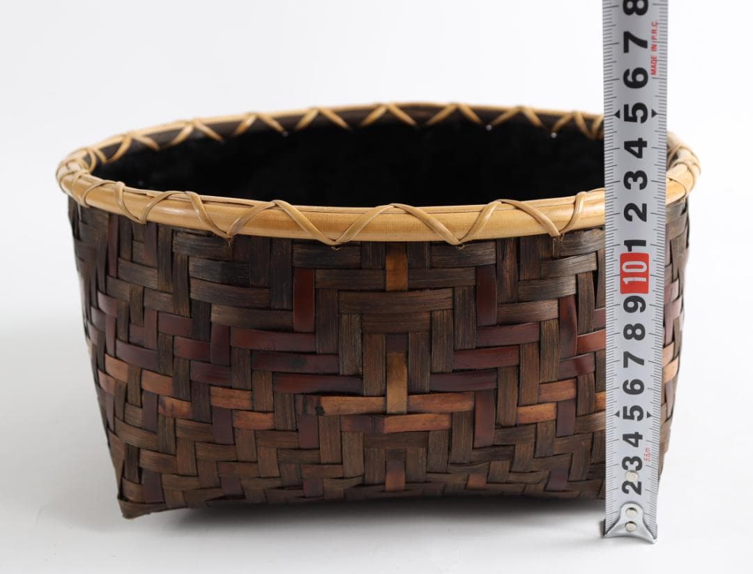 茶道具 水谷六々斎 利休好 竹編 油竹 炭斗 竹籠 共箱