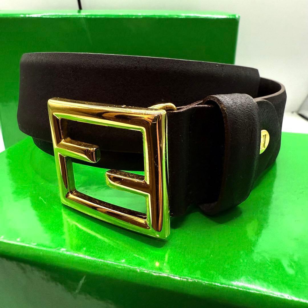【美品✨】フェンディ ベルト ズッカ柄 ゴールド金具 レザー ブラウン