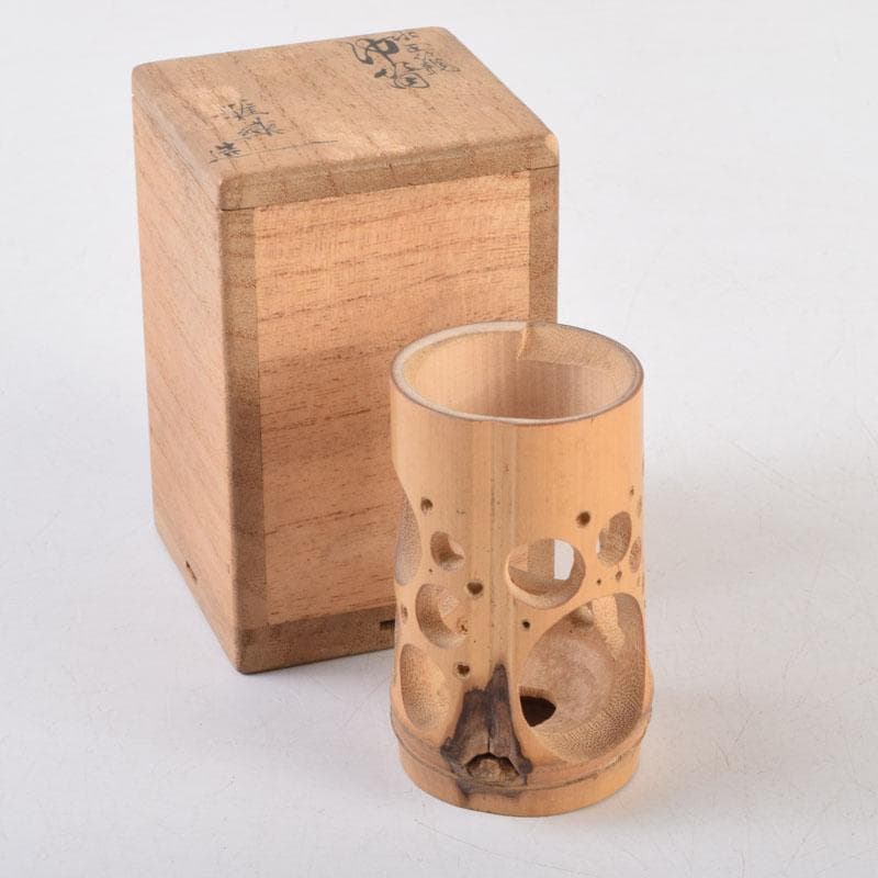 茶道具　雅楽造　水玉竹籠　巾筒　茶巾筒　共箱　V　9226