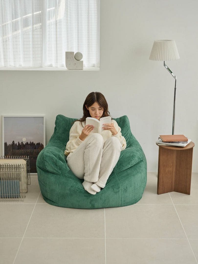 LOOSY 1人掛けビーズソファ　コーデュロイ グリーン